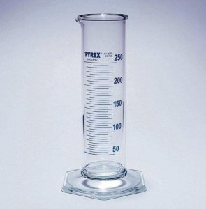 Pyrex� Measuring cylinder, class B, squat form, heavy duty rim, blue graduations SLW3285-500-2EA