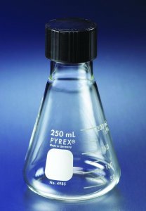 Pyrex� narrow-mouth Erlenmeyer flask with screw-cap 