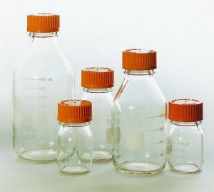 Pyrex� round media storage bottles and reusable screw caps 