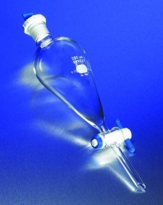 Pyrex� Squibb separatory funnel, PE stopper, PTFE stopcock 