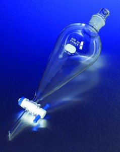 Pyrex� Squibb separatory funnel, Pyrex jointed stopper, PTFE stopcock 