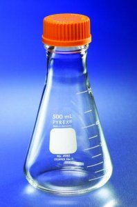 Pyrex� wide-mouth graduated Erlenmeyer flask with screw-cap 