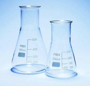 Pyrex� Erlenmeyer flask, wide neck, with printed trace code SLW1140/10D-10EA