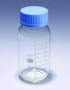 Pyrex� Media-Lab Bottles, wide mouth, with polypropylene cap and pouring ring, with printed trace code SLW1523/08-10EA