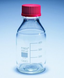 Pyrex� Media-Lab Bottles, with high temperature cap and pouring ring, with printed trace code SLW1516/04RED-10EA