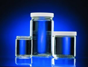 Wheaton straight-mouth bottles with cap, clear 