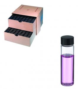 WHEATON� clear sample vial with PTFE faced rubber lined cap packed in partitioned tray DWKW224585-144EA