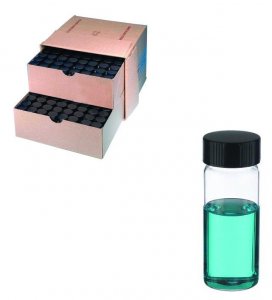 WHEATON� clear sample vial with PTFE faced rubber lined cap packed in partitioned tray DWKW224590-72EA