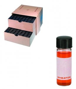 WHEATON� clear sample vial with rubber lined cap packed in partitioned tray DWK225014-144EA