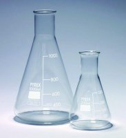 Pyrex� Erlenmeyer flask, narrow neck, with printed trace code SLW1130/11M-10EA